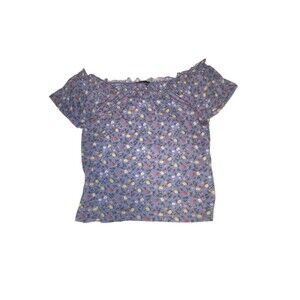 Almost Famous top Womens Medium country blue floral ruffle Coastal Cottage Y2K